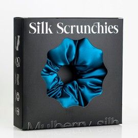 Silmer 22 Momme Mulberry Silk Pillow Scrunchie – Large Soft Hair Tie for Women, Prevents Frizz & Breakage, Jumbo Sleeping Scrunchie (Peacock Blue,1Pc)
