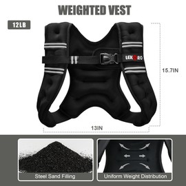 Weighted Vest, 6lbs/8lbs/12lbs/16lbs/20lbs/25lbs/30lbs Weights Vest for Women Men with Reflective Stripe for Workout, Strength Training, Running, Walking (12LB)