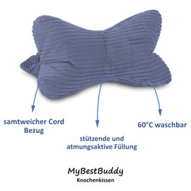 Reading Bone Corduroy Grey Neck Pillow Bone Pillow Bolster Reading Pillow Oeko-Tex 100 Certified and Washable at 60°C - Pillow for Neck, Knee or Belly for Reading or Relaxing - 38 x 19 x 19 cm