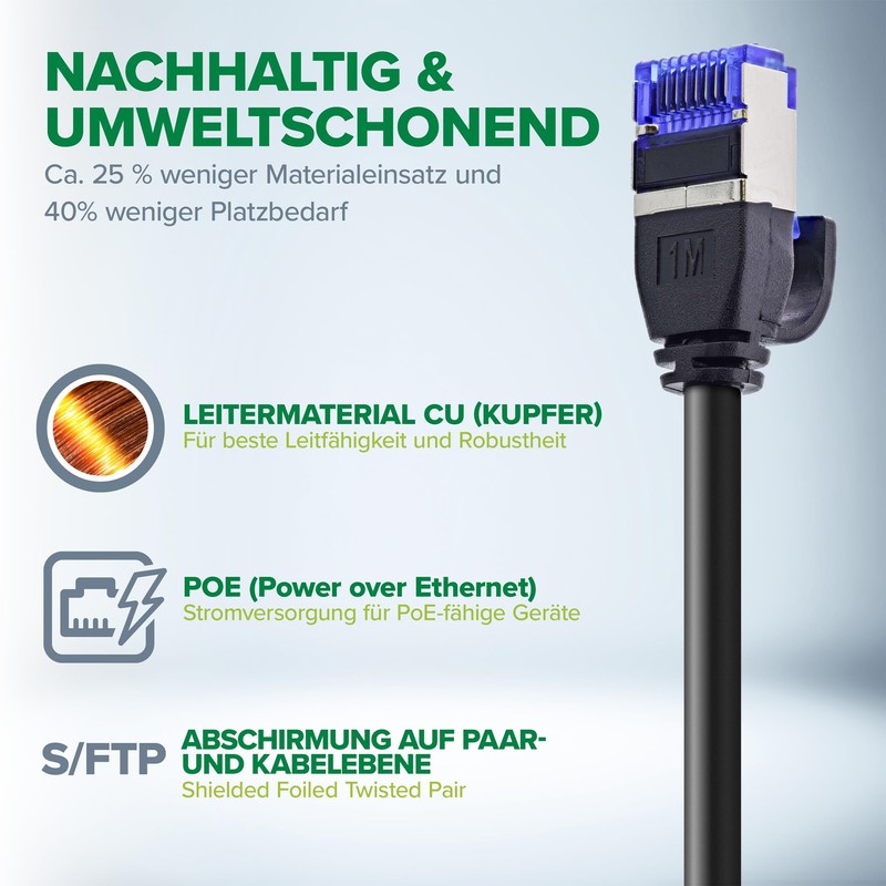 InLine® Patchkabel Slim, Cat.6A, S/FTP, TPE (LSZH) flexibel, PoE, Kupfer