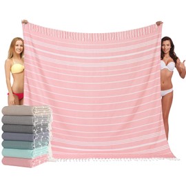 Giant Turkish Beach Towel Blanket 85x75 Cotton XXL Extra Large Oversided Bath Pool Blankets XL Huge Thick Bed Sand Free Throw Towels Pinic Outdoor Big Quilt Necessities Cloud Gifts for Adult Pink