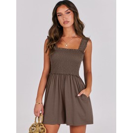 Caracilia Women's Summer Casual Smocked Rompers Square Neck Sleeveless Loose Shorts Jumpsuit 2025 Beach Vacation Outfits