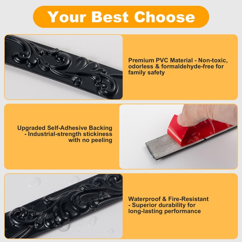16.4FT x 1.02'' Black Peel and Stick Crown Molding Trim