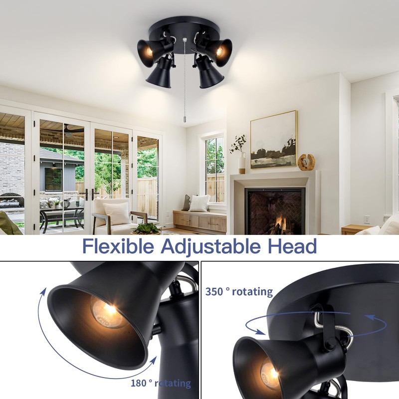SEEBLEN 4-Light Industrial Track Lighting with Pull Chain On/Off Switch,
