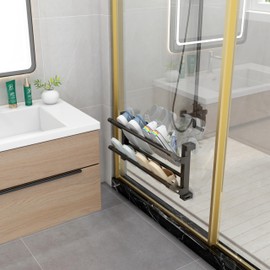 Geejia Shoe Rack, Wall Mounted 2 Tier Folding Space-Saving Shoe Holder Without Drilling Installation, Plastic & Metal Tubes Organizer - Black 30CM