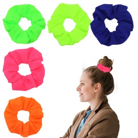 Neon Scrunchies for Hair 80s 90s,5Pcs Chiffon Hair Scrunchies Silk Satin Scrunchy Hair Elastics Ties Hair Bands Ponytail Holder Neon Hair Accessories for Women Girls 80s 90s Party Outfit