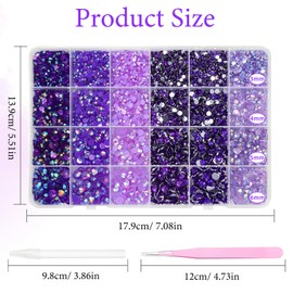 18000 Pcs 3D Purple Jelly Rhinestones for Crafting, Flatback Resin Jelly Bedazzled Gems for Crafts, 3-6 mm Half Round Gems Rhinestones for Nails Art Eyes Makeup DIY Crafts Supplies