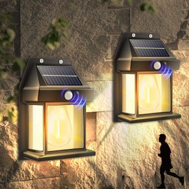 Sunlar 2 Pack Solar White Wall Lights Outdoor, Motion Sensor with 3 Lighting Modes, Waterproof Solar Porch Lights for Patio, Garage, Shed, Barn, Door, Yard, Outside Decorative