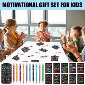 Sabary 150 Pcs Inspirational Notepads Motivational Ballpoint Pens Motivational Quote Rubber Wristbands Set Motivational Pocket Journals Bulk Gifts Inspirational Metal Pens for School Office Supplies