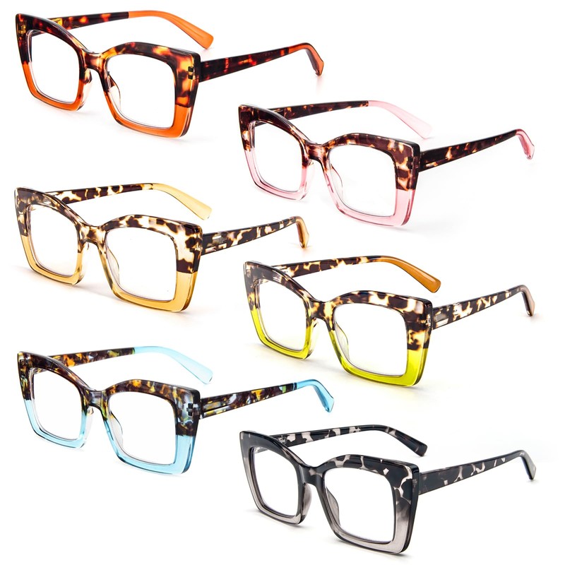 REAVEE 6 Pack Oversized Square Reading Glasses Oprah Style for