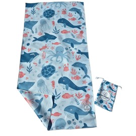 Beach Baby London - Beach Towel - Microfiber - Sand Free - Quick Dry - Light Weigh - Gym Towel - Compact with Matching Bag 120 x 60 cm (BLUE, SMALL KIDS SIZE)