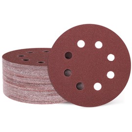 HARFINGTON 50 Pcs 5 Inch Sanding Discs, 100 Grit Hook and Loop Sandpaper, 8-Hole Aluminum Oxide Round Sanding Paper for Woodworking Automotive Metal Polishing, Red