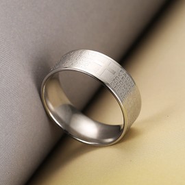 Scddboy 8mm Men's Stainless Steel Bible Verse Christian Lord's Prayer Cross Ring Polished Wedding Ring