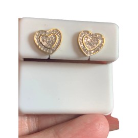 kingofjewlz Genuine Diamonds 0.20 Cwt 10K Gold Finish Over Silver Heart 9.2 mm Earrings Stud