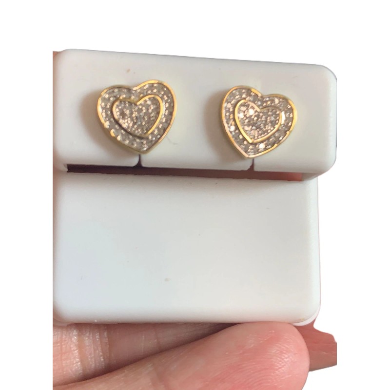 kingofjewlz Genuine Diamonds 0.20 Cwt 10K Gold Finish Over Silver