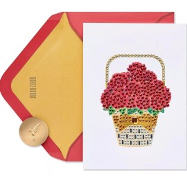 Papyrus RARE Papyrus Judith Leiber Blank Card Gemmed Rose Basket Bouquet Any Occasion