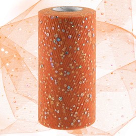 Swpeet 6 Inch by 50 Yards Orange Glitter Tulle Fabric Roll, Fabric Spool Sparkling Tulle Ribbon, Netting Polyester Spool for DIY Birthday Party Wedding Decorations Christmas Craft Supplies