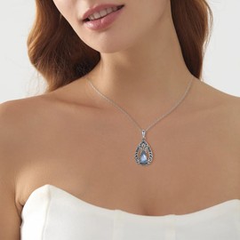 Teioa New Beginnings Gifts Natural Moonstone Pendant Necklace Sterling Silver Vintage Moonstone Jewelry Gifts for Women