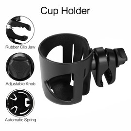 Accmor Universal Cup Holder with Hook, Stroller Cup Holder, 360° Rotatable Large Caliber Designed Bottle Holder for Stroller, Bike, Wheelchair, Walker, Scooter, Black