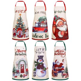 Bencailor Winter Aprons with Pockets Adjustable Holiday Kitchen Aprons Waterproof for Cooking Women Men(Snowman,Beige,6 Pcs)