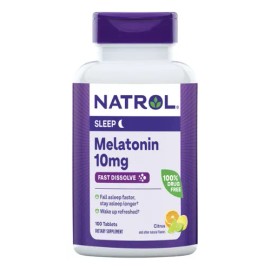 Natrol Melatonina 10 mg – 100 tabletas de disolución rápida sabor cítrico, fórmula vegetariana, sin gluten ni OMG, sin necesidad de agua, ideal para rutina nocturna