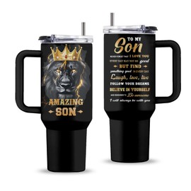 Uibunoo Gifts for Son, 40 Oz Amazing Son Tumbler with Handle & Straw, To My Son Stainless Steel Tumbler, Son Gifts from Mom, Birthday Gifts for Grown Son, Gift for Son from Mom