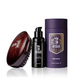 Premium Beard Oil and Beard Brush – Luxury Beard Grooming Kit – Oud Enigma Beard Oil | Nourishing Beard Care & Styling Set for Men