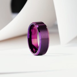 King Will 8mm Purple Mens Tungsten Wedding Rings Matte Brushed Surface Wedding Band Beveled Edge Comfort Fit 7