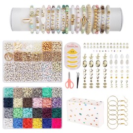 Lsoar 8000 Clay Beads Bracelet Making Kit, 24 Colours Friendship Bracelet Making Kit, Letter Beads for Kids Jewellery Making，Including Golden Seashell, Starfish, and Ear Wire