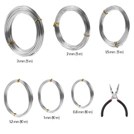 6 Rolls Silver Aluminum Craft Wire 0.8mm 1.0mm 1.2mm 10m/roll,1.5mm 2.0mm 3.0mm 5m/roll for Jewellery Modelling Making, DIY Sculpture and Crafts