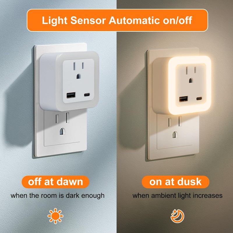 JackonLux Night Lights Plug Into Wall 2 Pack Rechargeable Battery