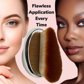 Foundation Brush Palm Angled Makeup Brush SOFT Kabuki Flat Narrow Face Body SPF Blush Bronzer Highlighter Contour Blending Self-Tanner Buffing Liquid Powder Cream Streak-Free Cosmetic Application Silver Mirror Finish