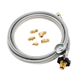 SURIEEN 10FT High Pressure Braided Propane Hose Extension with Convert Adapter, 3/8"Male Flare, 3/8" Male to 1/4" FNPT 1/4" MNPT 3/8" MNPT, 1/4"FNPT to 7/16"-24UNF Male for BBQ Grill, Heater, Fire Pit