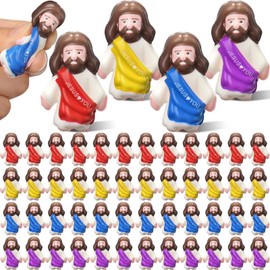 Halloscume 24 Pcs 48 Pack Little Jesus Figures Slow Rising Toys Christian Rubber Figures Bulk Mini Jesus Love You Stress Relief Toys for Sunday School Vbs Religious Stuffers Fillers Gifts