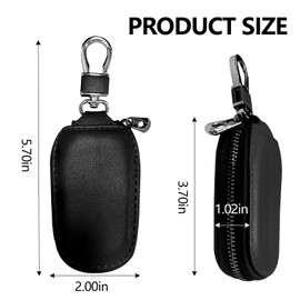 Wuyaoyao Car Key Case, Car Key Fob Cover Case, Leather Key Fob Case with Metal Hook and Keyring Zipper Bag for Remote Key Fob (Black)