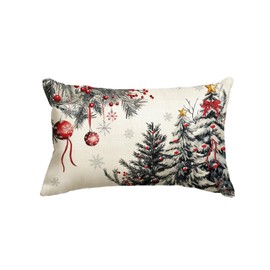 AVOIN colorlife Gray Christmas Trees Red Balls Throw Pillow Cover, 12 x 20 Inch Seasonal Winter Holiday Gray Cushion Case Decoration for Sofa Couch