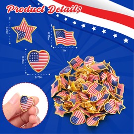 Batiyeer 120 Pcs American Flag Lapel Pins USA Badge Star Flag Waving Lapel Pins Bulk Patriotic United States Heart Enamel Pin for Men Hat Suit Jacket Veterans Day Independence Day, 3 Styles