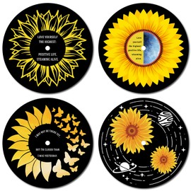 CREATCABIN Pack of 4 Vintage Decor Vinyl Record Wall Decoration Signs Hippie 1950s Collage Display Decorations Sunflower Waterproof for Aesthetic Coffee Party Living Room Music Studio 30 x 30 cm