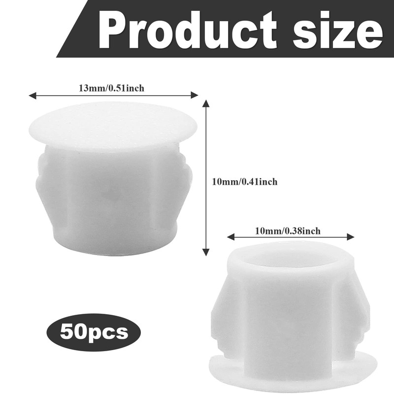 Auvotuis 50Pcs White Plastic Round Hole Plugs, 3/8Inch (10mm) Flush