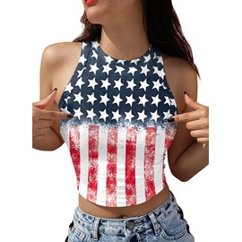 American Flag Crop Top for Women's, Sleeveless Patriotic Print Tank, 4th of July Carnival Vest, USA Flag Vest for Women (US, Alpha, Medium, Regular, Regular, USA Flag Red & Blue & White 04)