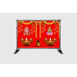 Decorative Backdrop Cloth Laxmi Ganesh Curtain Cloth Hanging on Wall for Indian Traditional Cultural Festival New year Decoration Background Pooja Home Decor (Size:-96"X60")(Multicolour)