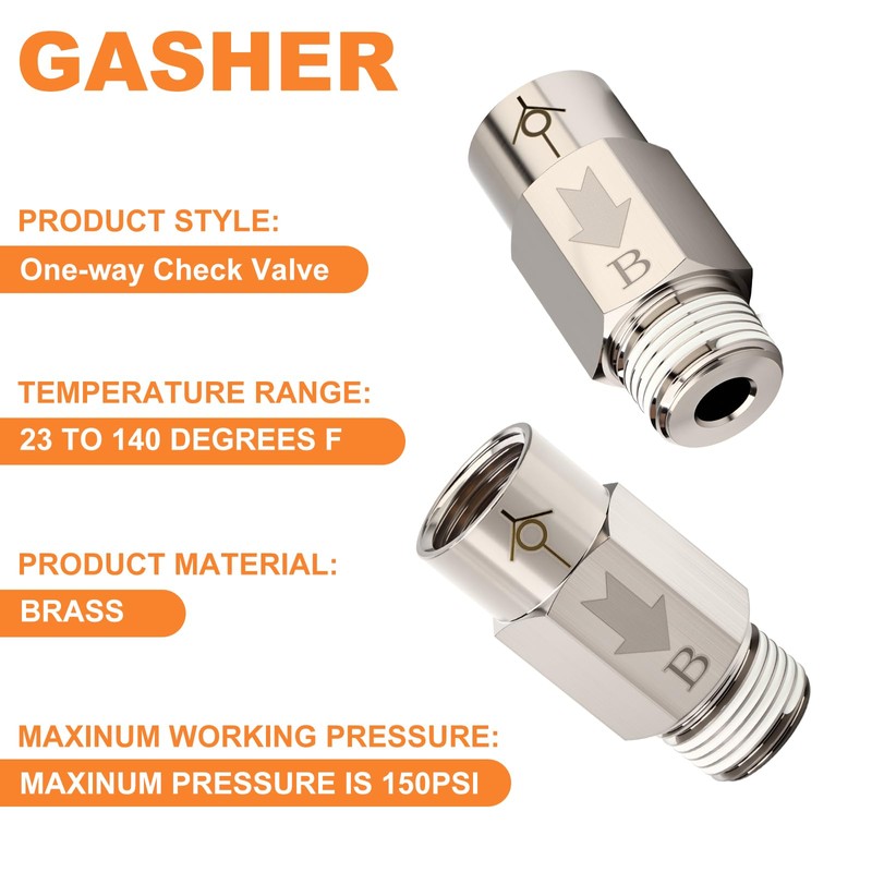 GASHER 2Pcs One-Way Non-return Check Valve 1/4" Male x 1/4"