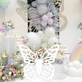 MASTRON Wooden Butterfly Props - 3D Butterfly Shape Slices Craft Standing Wings Cutout Backdrop Decoration for Birthday, Baby Shower, Wedding Party (White)