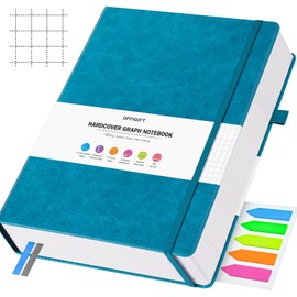 OFFIGIFT Squared Paper Notebook A5, 312 Numbered Pages Hardback Leather Journal, 100gsm No Bleed Grid Notebook with Index Pages, Graph Paper Notebook for Graphing Notes Math, 5.75" x 8.38", Blue