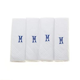 Surf the Shop Mens Initial Handkerchiefs 100% Cotton Cellophane 4 Pack Hankies Letter Silver (4 Pack, Letter M)