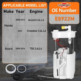 Electric Fuel Pump Assembly FIT 2009–2014 TSX, 2008–2012 Accord, 2012 Crosstour 2.4L – Replace OE# 17045-TA0-A00, 17045-TK4-A00