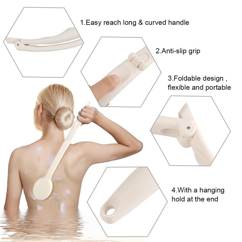 Lfj 19" Long Handle Shower Sponge Brush Set, 3 In