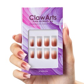 ClawArts Long Square Gradient from Blush to White Press-On Nails, Jelly Glue Sticker Included, No Liquid Glue or UV Light Required, Suitable for Professional and Casual Settings, One Size Fits Most
