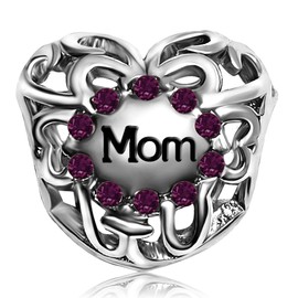 JMQJewelry Mom Daughter Purple Heart Love Birthday Birthstone February Womens Bead Charms for Bracelets Women Jewelry