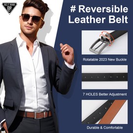 BELTROAD Mens Reversible Belt, Black & Brown Leather Belt for Suits, Jeans and Uniforms
